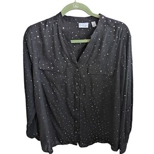 Kim Rogers Dark Gray Blouse with Colorful Dots
